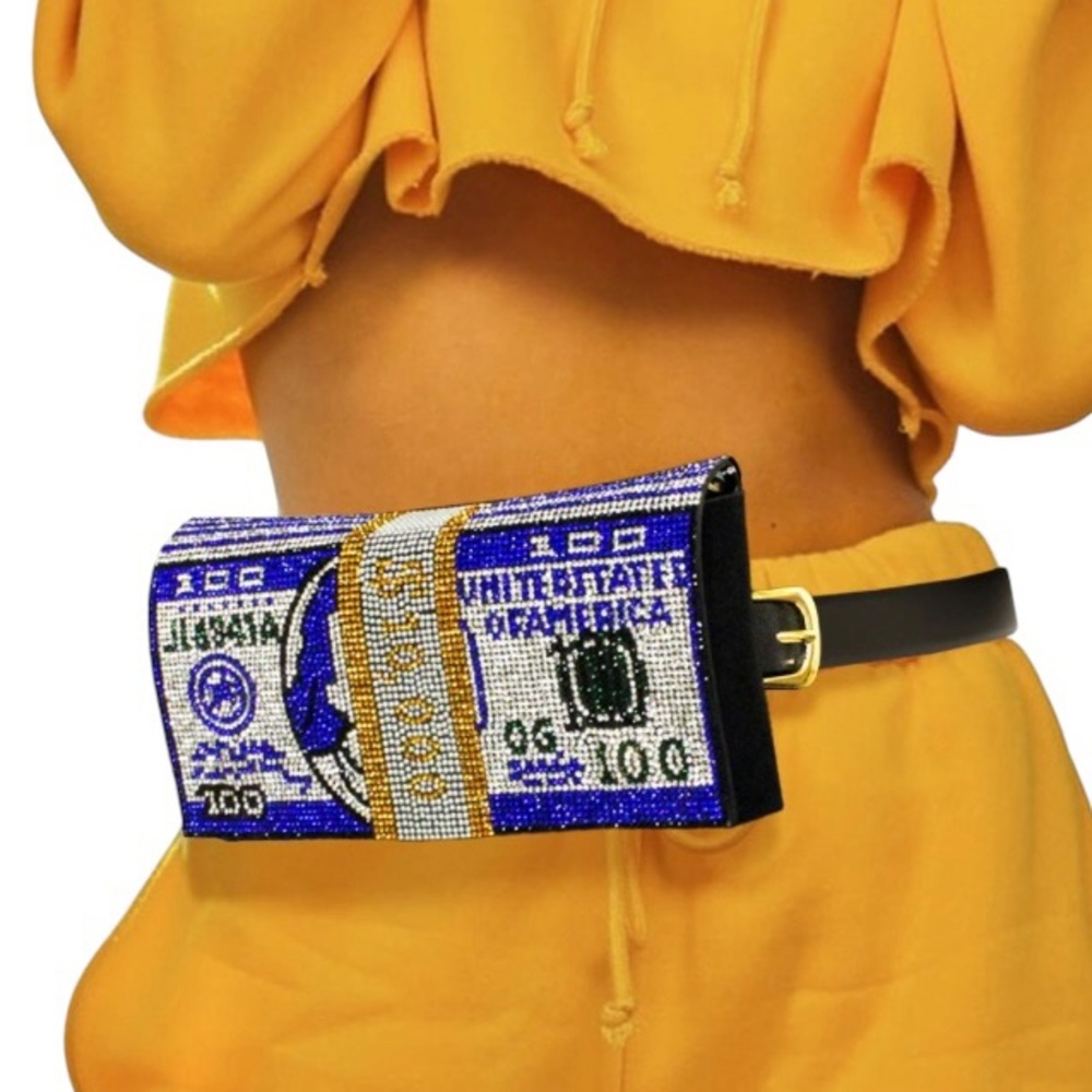 Rhinestone Crystal Bling Money Fanny Pack Clutch Crossbody Bag